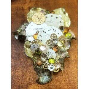 Vintage 1980s Steampunk Assemblage Brooch Using Vintage Jewelry & Watch Parts